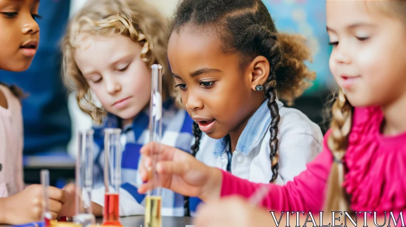AI ART Captivating Image of Children Conducting a Science Experiment in a Classroom