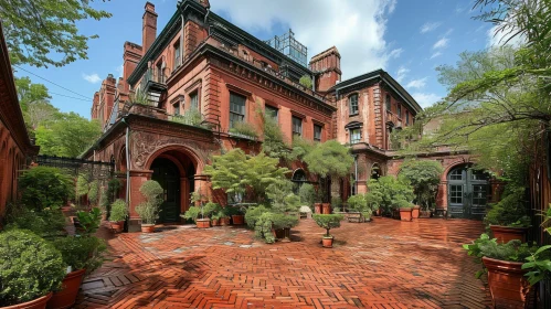 Captivating Mansion with Red Bricks and Green Courtyard