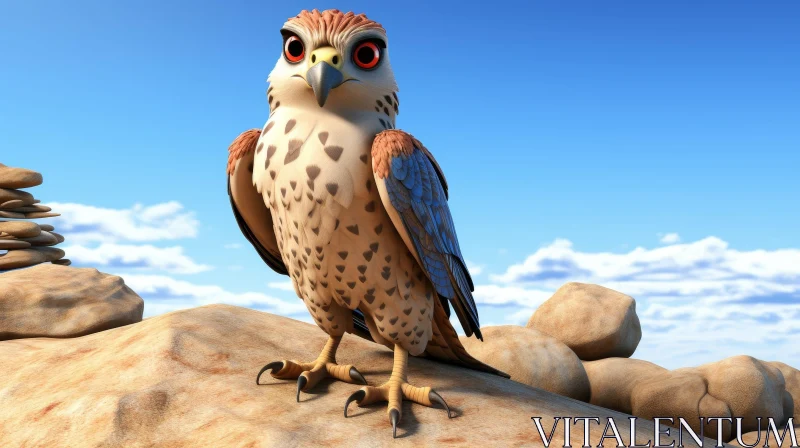AI ART Cartoon Falcon on Rock - Sky Background
