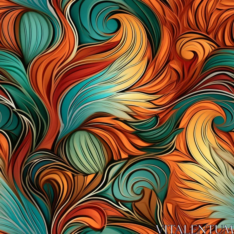 Colorful Abstract Painting with Wavy Organic Pattern AI Image