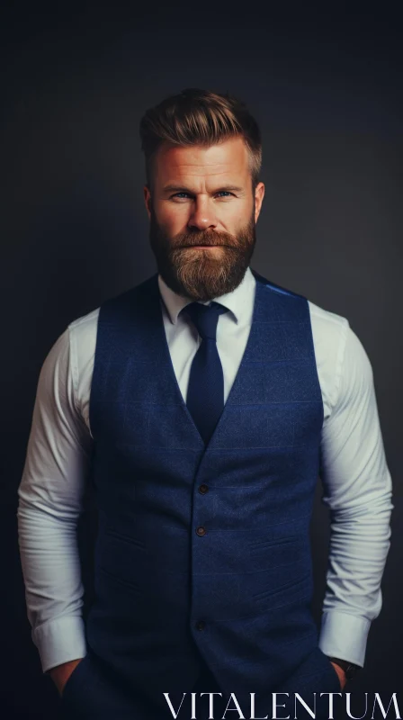 Confident Man Portrait in White Shirt and Blue Vest AI Image