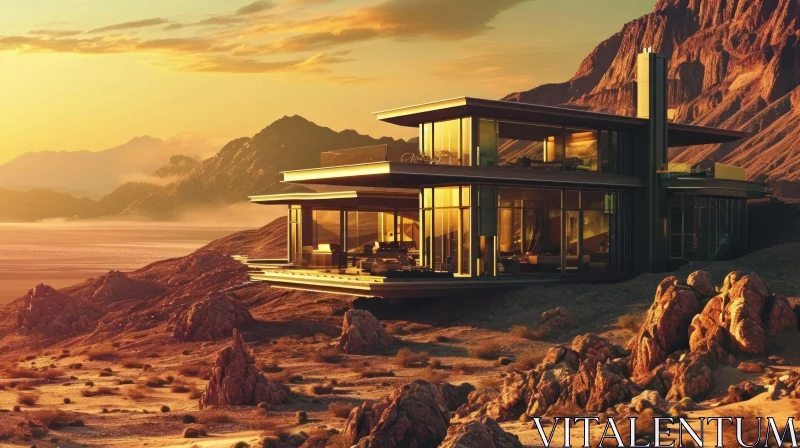 Futuristic Modern House in Desert | Serene Sunset | Architecture AI Image