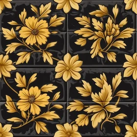 Golden Flowers Seamless Pattern on Black Background