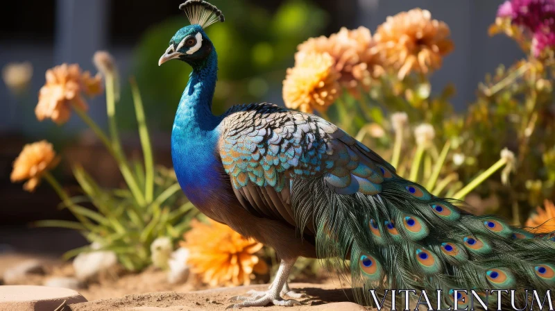 Graceful Peacock in a Vibrant Garden AI Image