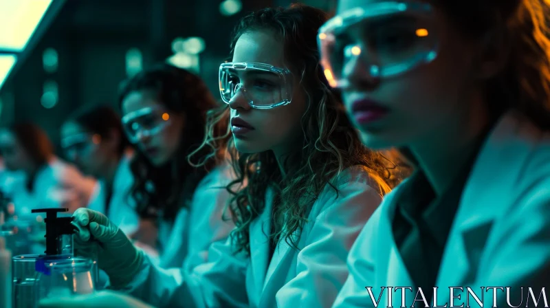 Intense Scientific Exploration: Four Female Scientists in a Laboratory AI Image