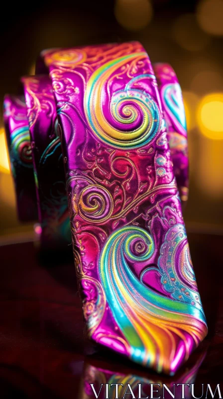 Luxurious Purple Silk Tie with Paisley Pattern AI Image