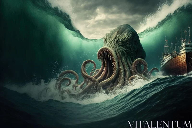 Menacing Octopus in the Ocean - A Terrifying Encounter AI Image