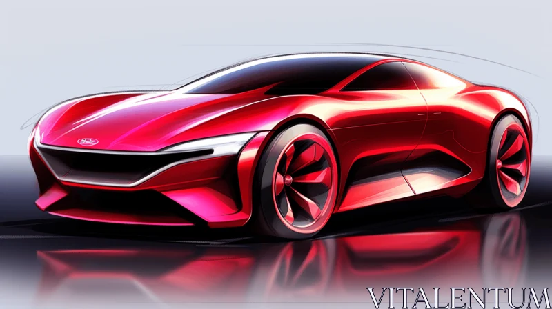 AI ART Red Concept Car Sketch - Dynamic Energy Flow | Meticulous Design