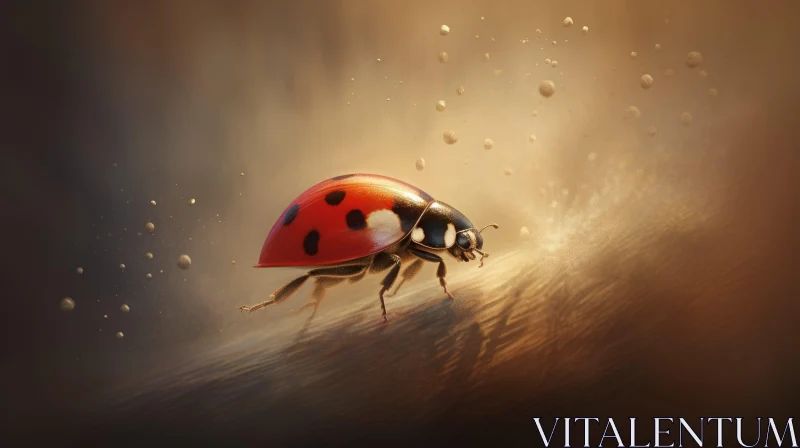 AI ART Red Ladybug on Brown Surface - Nature Close-up