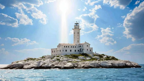 Serene Beauty: Lighthouse on a Rocky Island