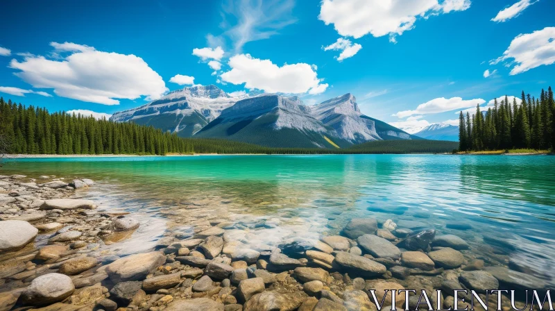 Tranquil Mountain Lake in Canadian Rockies AI Image
