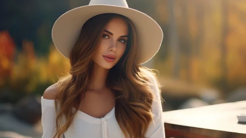 Woman in White Hat Standing in Forest