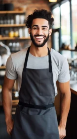 Young Barista in Coffee Shop Smiling