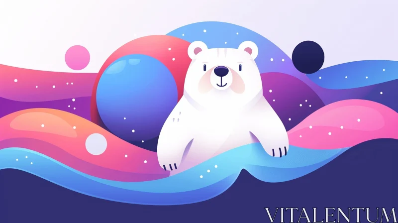 Adorable Polar Bear Cartoon Illustration AI Image