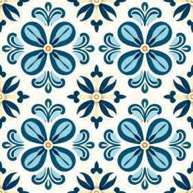 Blue and White Floral Tiles Pattern