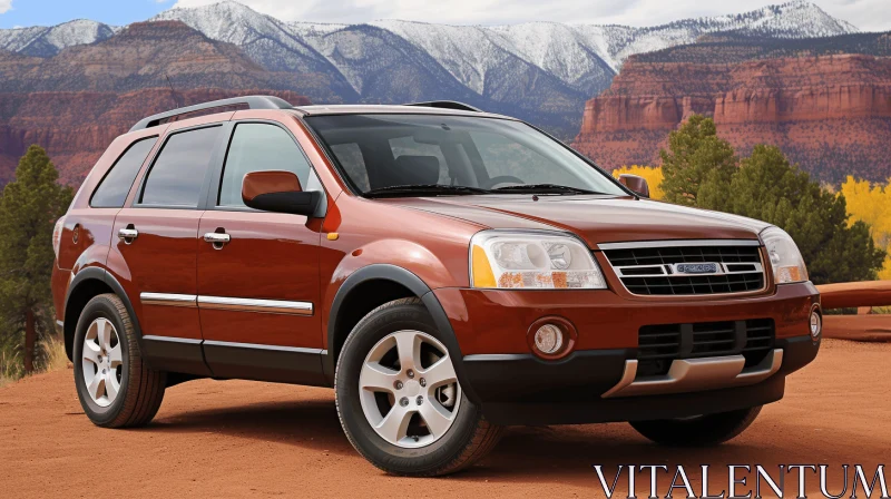 Brown Ford Escape in the Desert with Mountains - Pre-Columbian Art Style AI Image