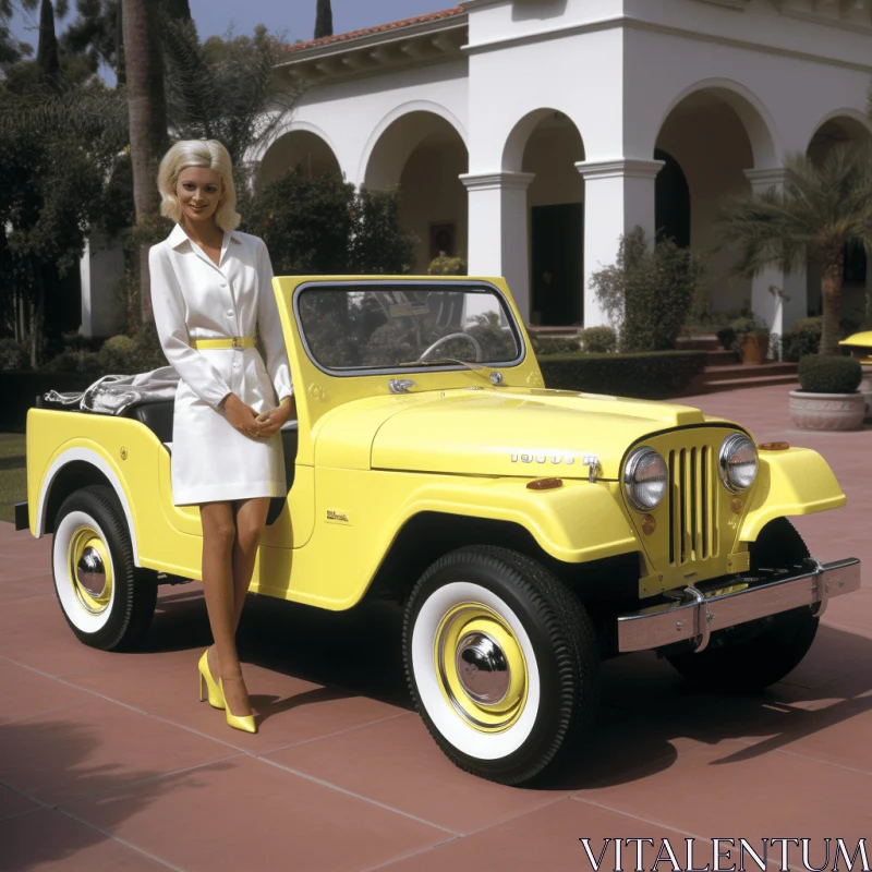 Captivating Image of a Woman with a Yellow Jeep - American Iconography AI Image
