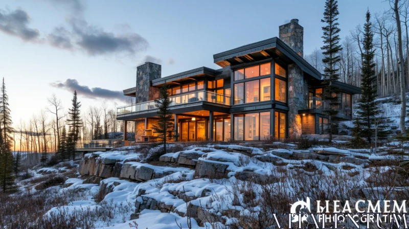 Captivating Modern House in the Majestic Mountains AI Image