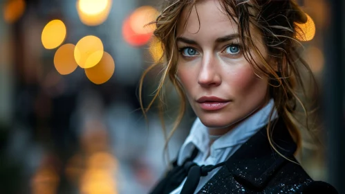 Captivating Portrait of a Young Woman with Wet Hair and Blue Eyes