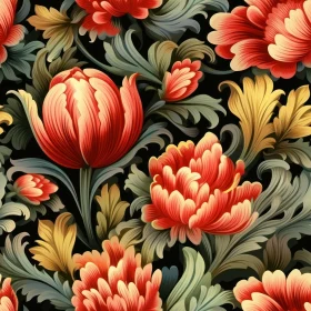 Dark Floral Pattern - Traditional Russian Folk Art Style