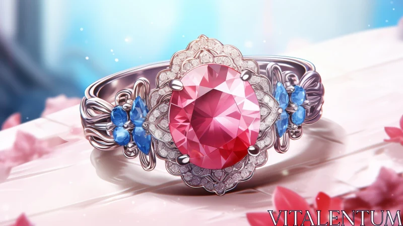 Exquisite Pink Gemstone Floral Ring AI Image