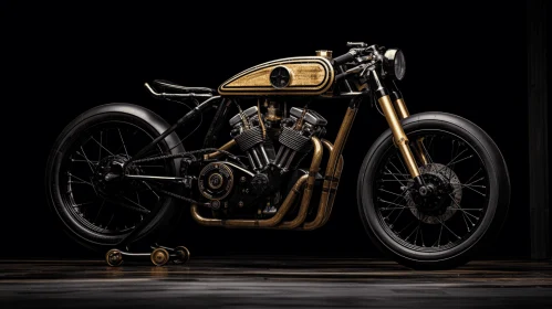 Gilded Beauty: Captivating Gold Motorcycle on a Black Floor