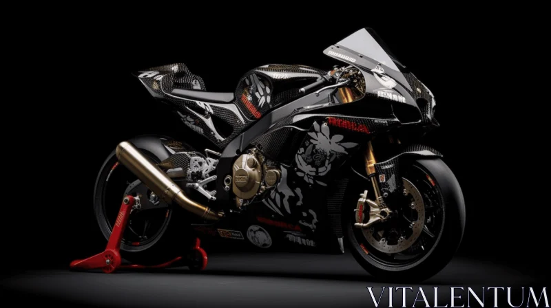 Intricate Collage: Black and Gold Motorcycle with Dragon Art AI Image