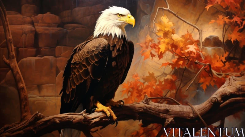 Majestic Eagle Painting on Branch in Forest AI Image