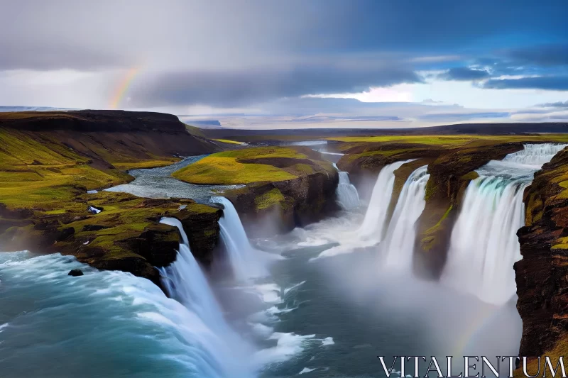 Majestic River and Waterfall with Vibrant Rainbow - Captivating Nature Photography AI Image