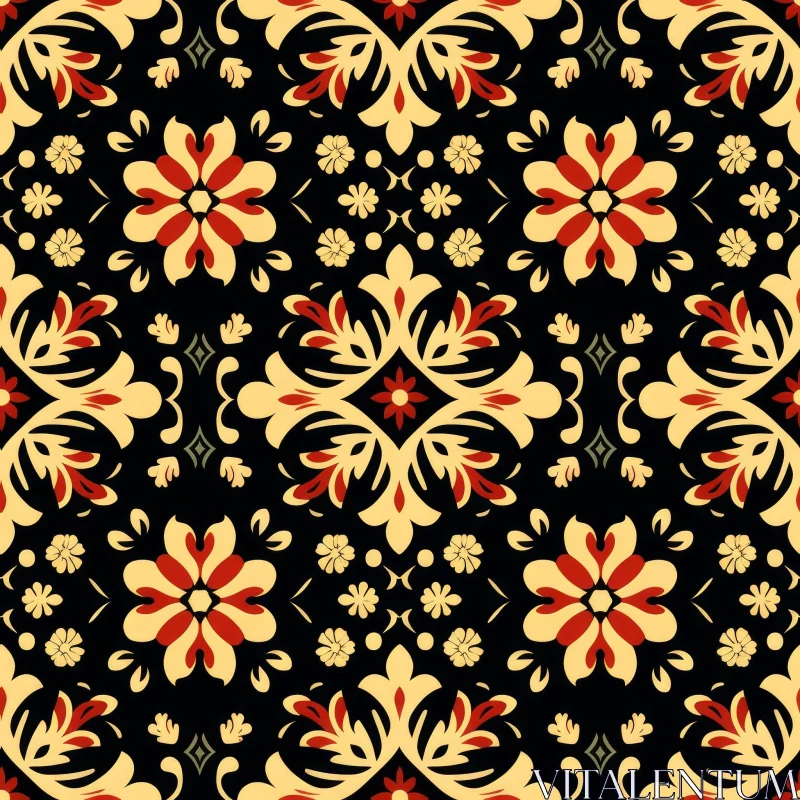 Moroccan Floral Seamless Pattern on Black Background AI Image