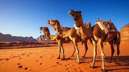 Serene Scene in the Desert: Captivating Image of Camels in Arid Environment
