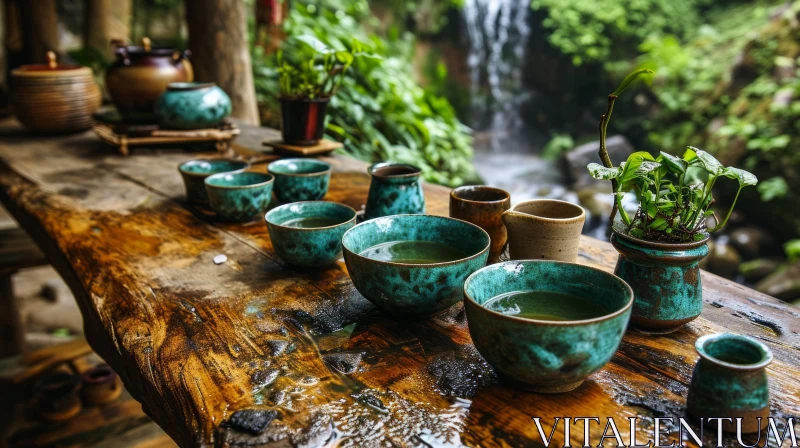 Tranquil Outdoor Tea Ceremony | Nature Photography AI Image