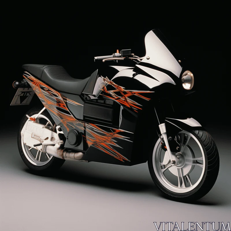 Black Motorbike with Orange Stripes - Neo-Geo Minimalism AI Image
