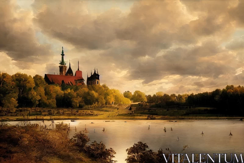 Captivating Castle Painting: Photobashing and Polish Folklore Motifs AI Image