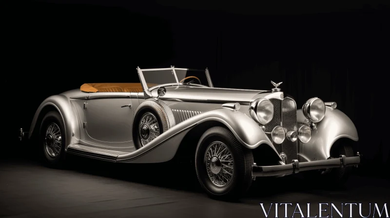 Elegant Silver Vintage Car in a Dark Room | German Romanticism AI Image
