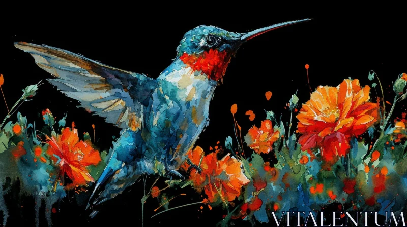 AI ART Ethereal Hummingbird Watercolor Painting