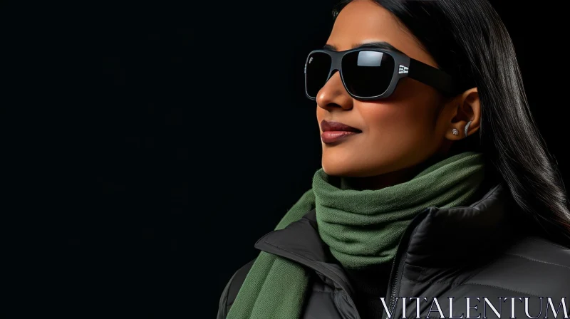 Indian Woman in Sunglasses and Black Jacket AI Image