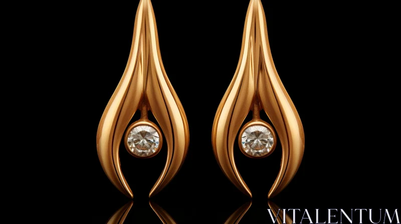 Luxurious Gold Leaf Earrings with Diamonds - Elegant Jewelry AI Image