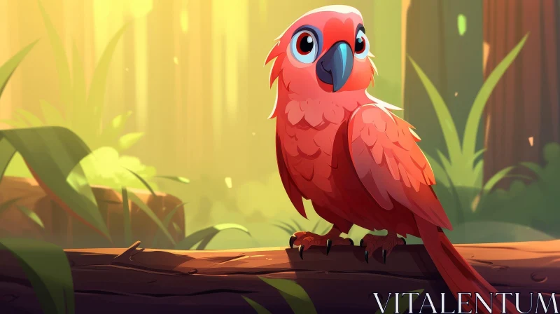 Red Parrot in Lush Green Jungle - Digital Painting AI Image