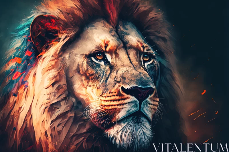 Stunning Lion Art: Detailed Illustration with Colorful Eye AI Image