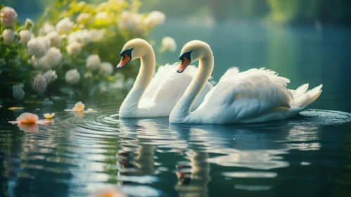 White Swans in Serene Lake - Wildlife Photography
