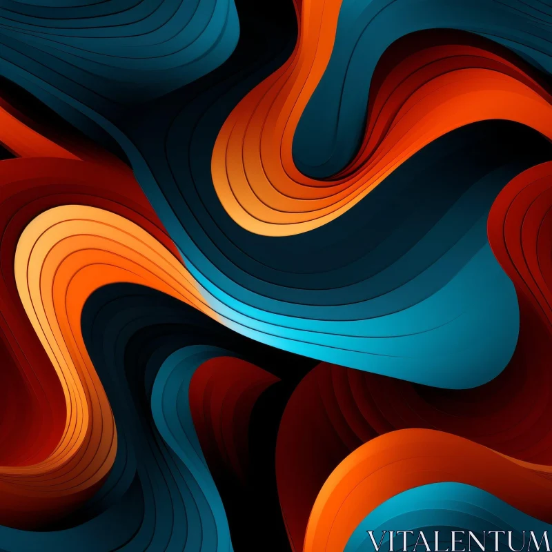 Blue and Orange Abstract Background with Wavy Shapes AI Image
