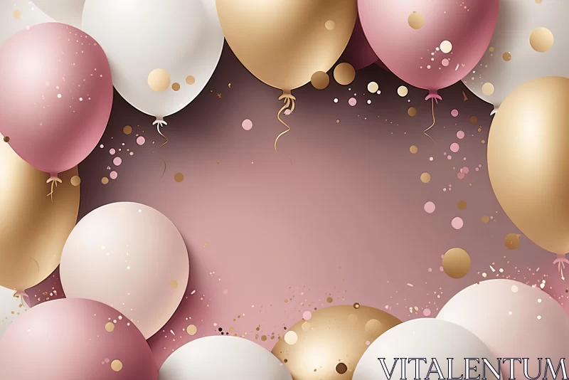 AI ART Bouncing Pink and Gold Balloons on Pink Background - Unique Composition