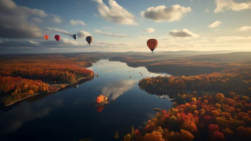 Breathtaking Fall Landscape with Hot Air Balloons