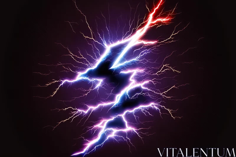 Captivating Lightning Bolt in Blue and Red on Black Background AI Image