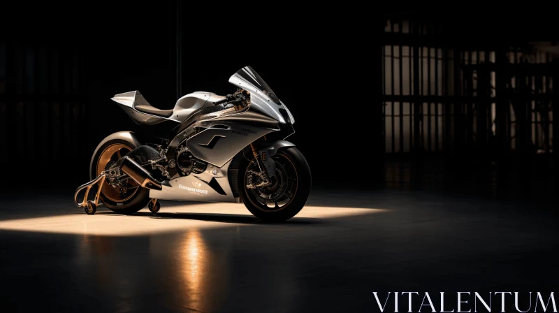 AI ART Captivating White Motorcycle in Dimly Lit Room | Masterful Artistry