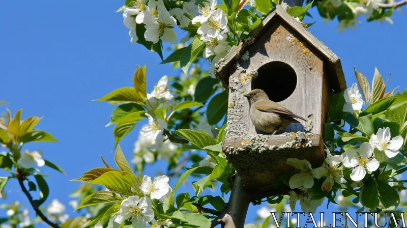 Charming Birdhouse on Tree Branch - Nature Scene AI Image