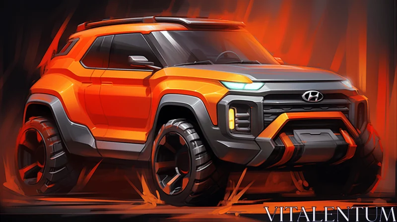 Dynamic Sketching of an Orange SUV with Contrasting Lights and Darks AI Image