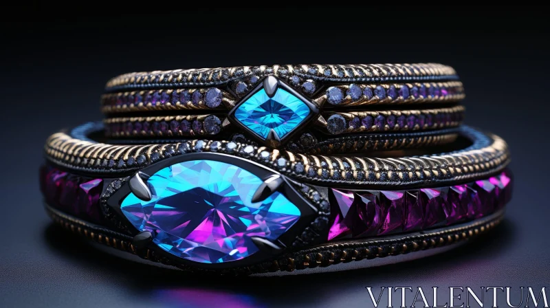 Exquisite White Gold Rings with Diamonds and Sapphires AI Image