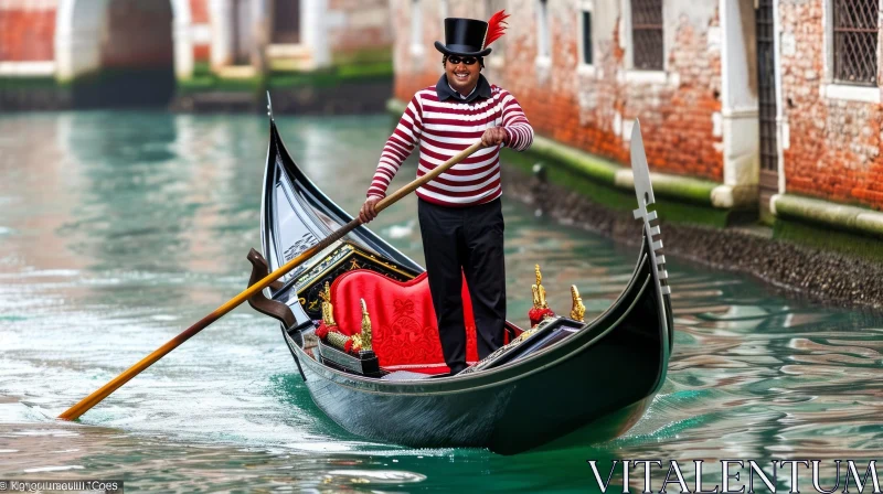 Gondolier Steering a Gondola in Venice | Beautiful Travel Photography AI Image